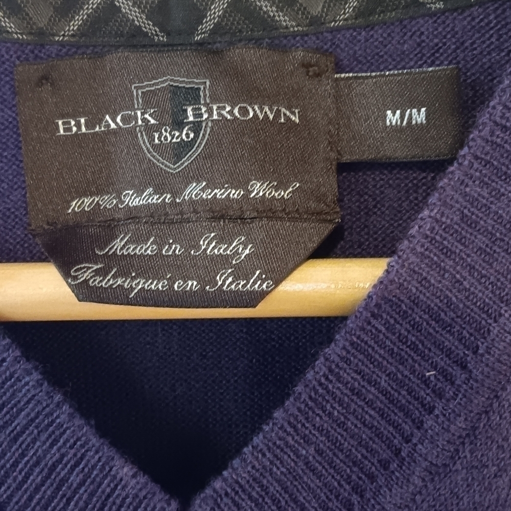 Black Brown 1826 M Made it Italy Merino Wool v-neck sweater purple - Picture 4 of 6